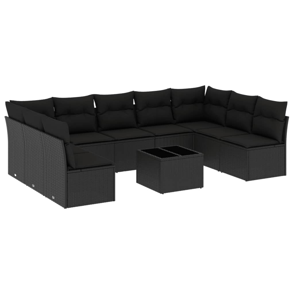 10 részes fekete polyrattan kerti ülőgarnitúra párnákkal (3218075)