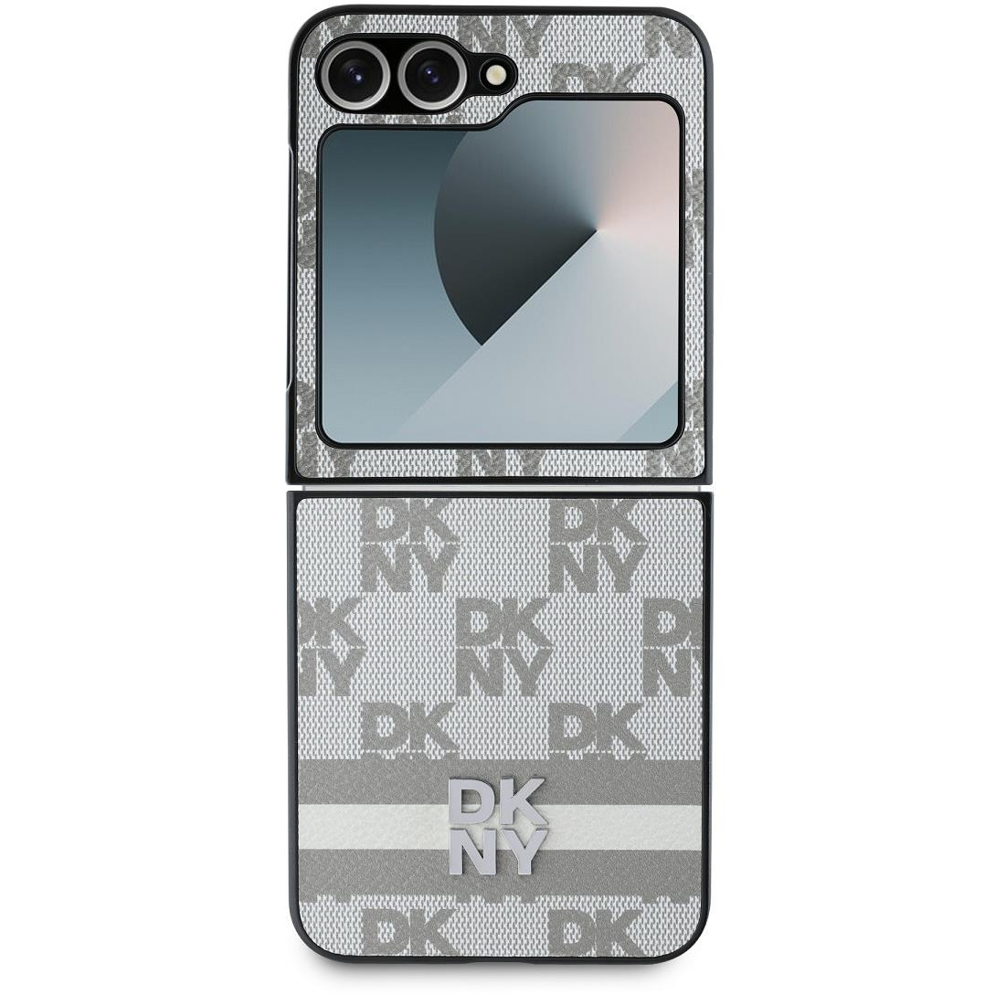 DKNY PU Leather Checkered Pattern and Stripe Samsung Galaxy Z Flip6 Beige tok (DKHCZF6PCPTSSE)