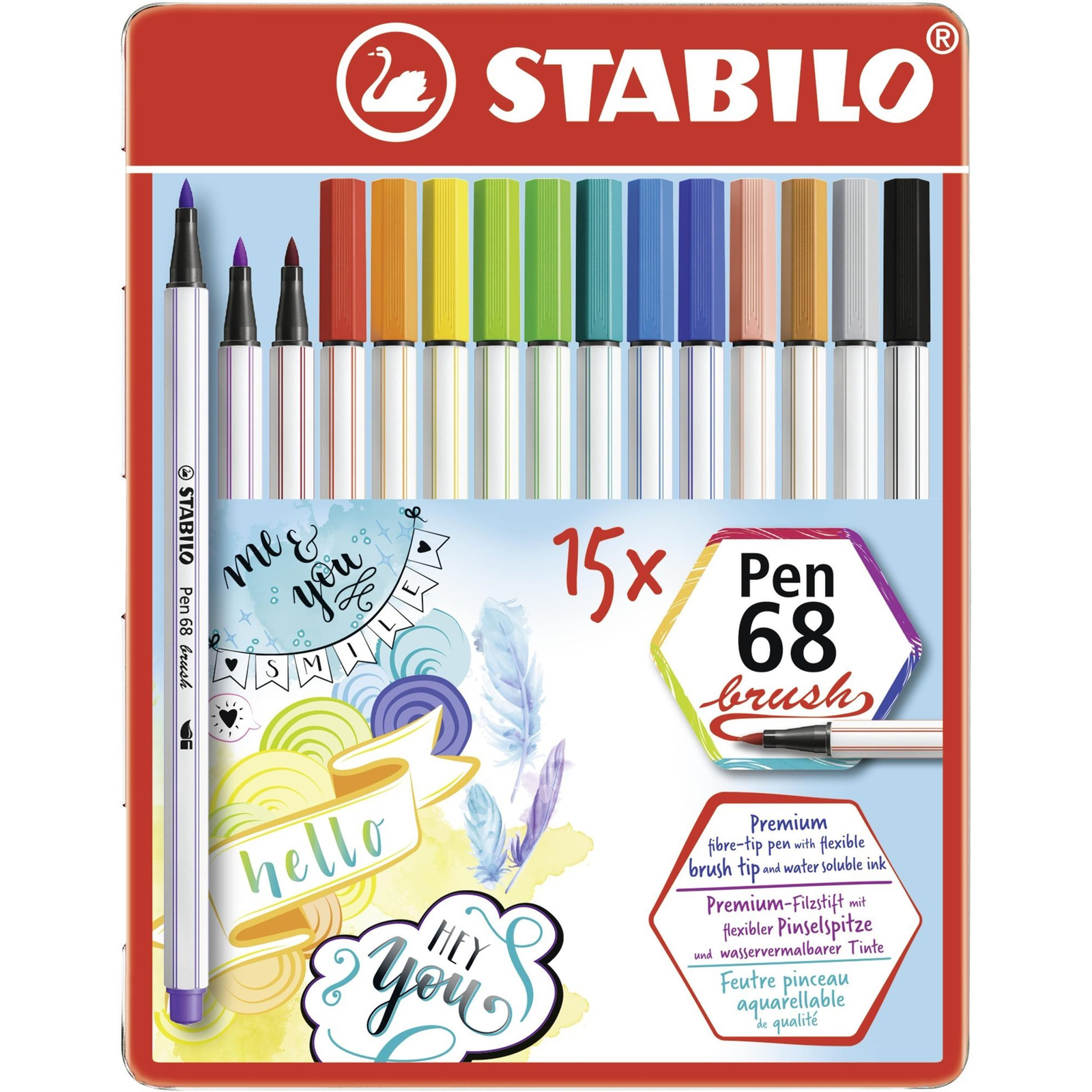 STABILO Pen 68 brush 15 db fém tok (4006381554343)