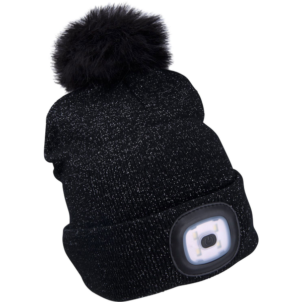 EXTOL LIGHT 43196 Pomponos sapka fejlámpával, fekete, csillámos