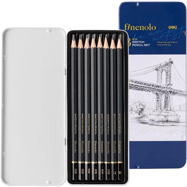 Deli Finenolo 8 db-os fémdobozos vázlatceruza készlet (DEC26)