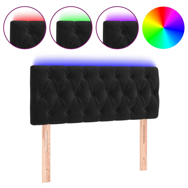 Tăblie de pat cu LED, negru, 100x7x78/88 cm, catifea