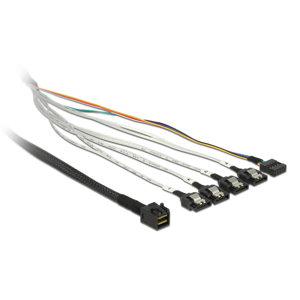 Delock Kabel Mini SAS SFF-8643 > 4 x SATA 7 Pin + Sideband 0,5 m Metall