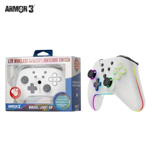Armor3 NuRival Nintendo Switch vezeték nélküli Hall Effect kontroller LED világítással fehér (M07619-WHHE)
