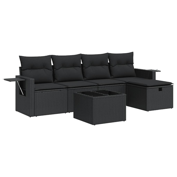 6 részes fekete polyrattan kerti ülőgarnitúra párnákkal
