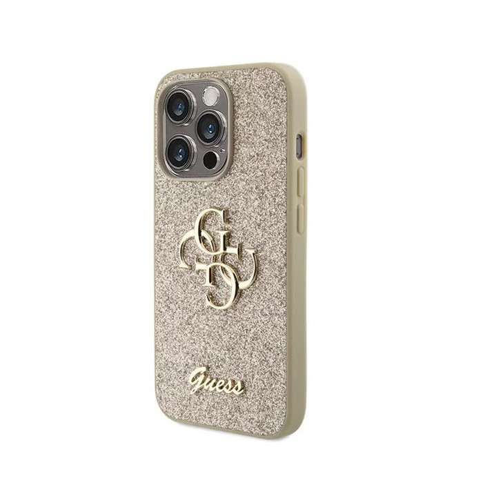 Guess Glitter Script Big 4G Apple iPhone 15 Pro hátlap Tok - Arany (GUHCP15LHG4SGD)