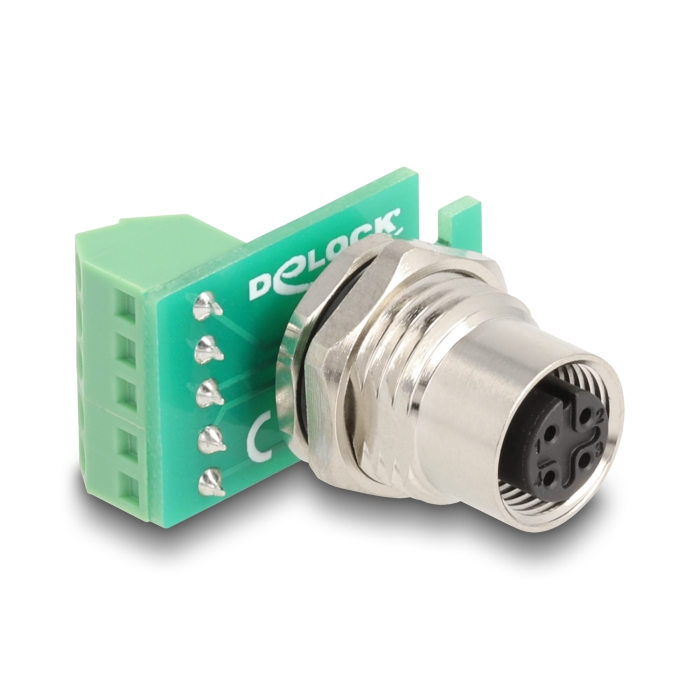 Delock M12 transzfer modul adapter 4 tűs A-kódú anya - 5 tűs sorkapocs installáláshoz (60662) (60662)