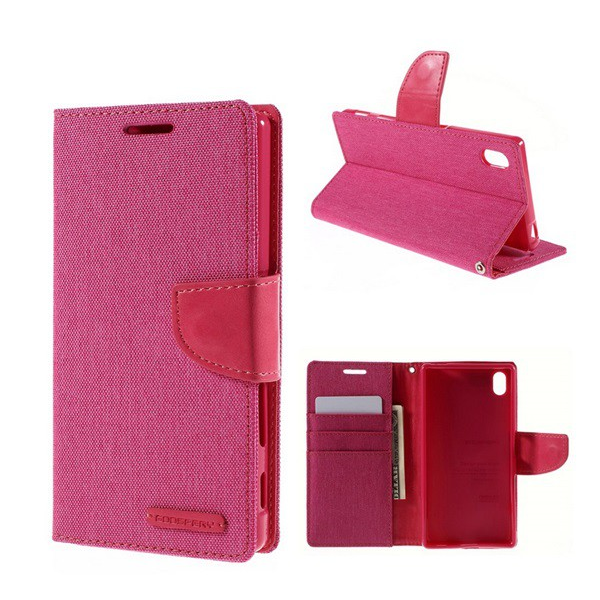 MERCURY Canvas Diary tok álló (FLIP, oldalra nyíló, asztali tartó funkció, textil hatás) RÓZSASZÍN [Sony Xperia Z5 (E6653)] (5996457603244)