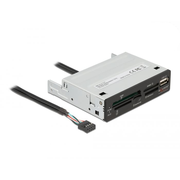 Четец на карти, DeLock, 3.5 USB 2.0 5 слота + 1 x USB 2.0 Type-A 91708, сив