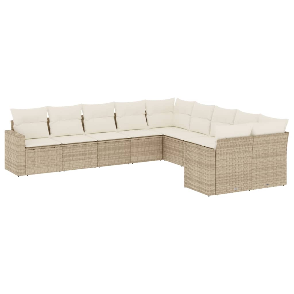 10 részes bézs polyrattan kerti ülőgarnitúra párnával (3219498)