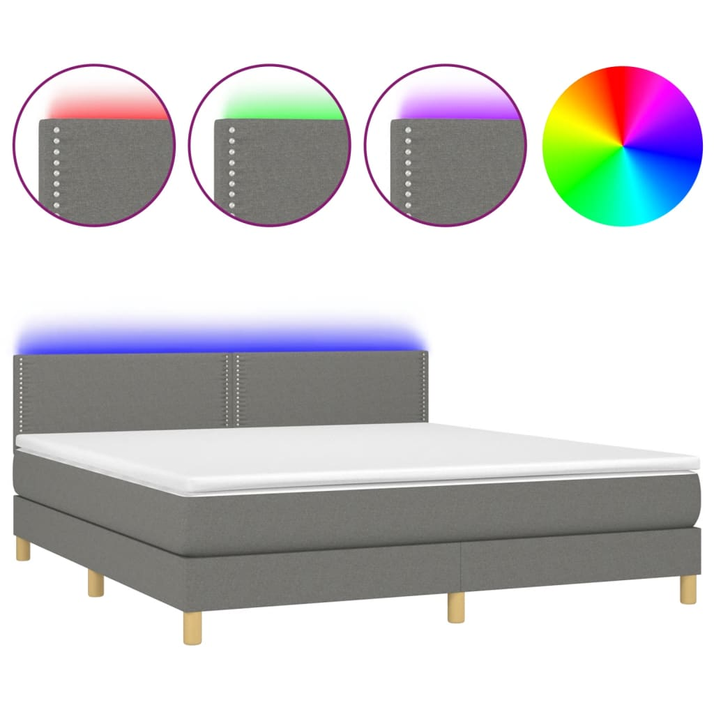sötétszürke szövet rugós és LED-es ágy matraccal 160x200 cm (3133646)