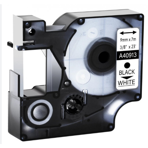 Utángyártott DYMO D1 40913 kazetta 9mm x 7m fehér-fekete #S0720680 (S0720680FU) (S0720680FU)
