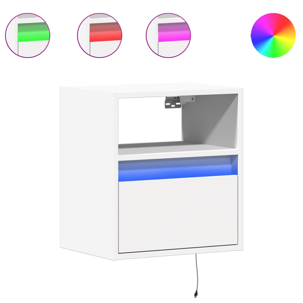 fehér falra szerelhető TV-szekrény LED-lámpákkal 41x31x45 cm (852313)