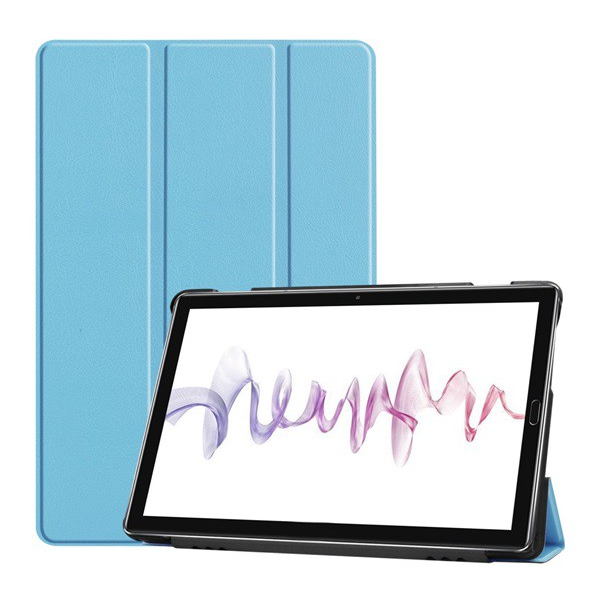 Tok álló, bőr hatású (aktív FLIP, oldalra nyíló, TRIFOLD asztali tartó funkció) VILÁGOSKÉK [Huawei MediaPad M6 10.8 LTE] (5996457891351)