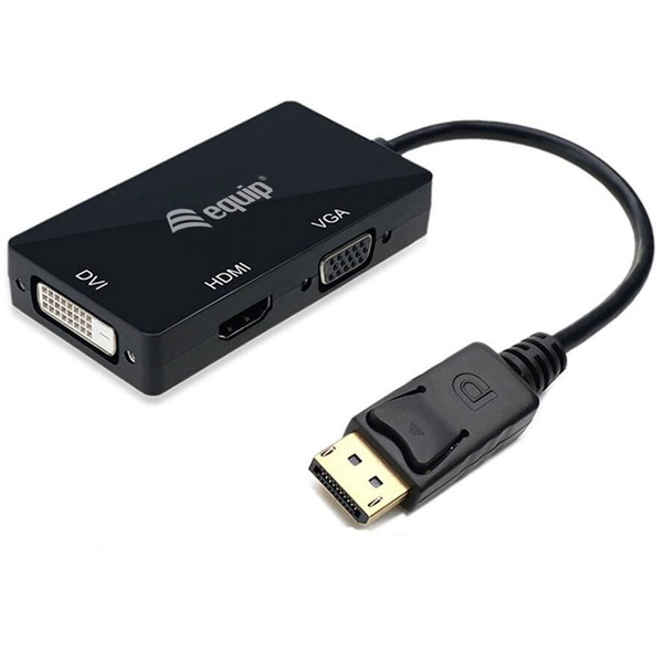 Equip 133441 adaptér k video kabelům 0,24 m DisplayPort DVI-D + VGA (D-Sub) + HDMI Černá