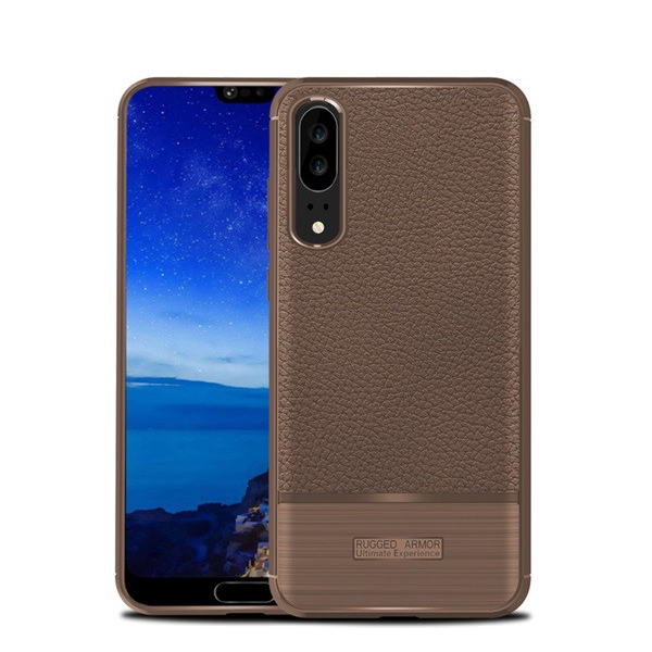Szilikon telefonvédő (közepesen ütésálló, bőr hatású, szálcsiszolt) BARNA [Huawei P20] (5996457760206)