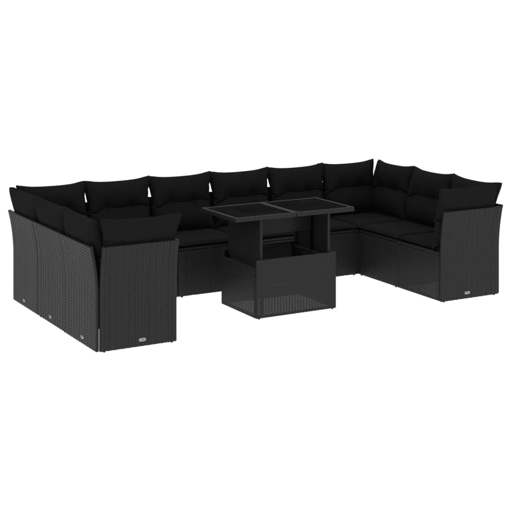 11 részes fekete polyrattan kerti ülőgarnitúra párnákkal (3266855)