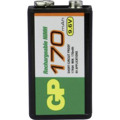 9V akku NiMH 9,6 V 170 mAh, GP 6LR61, HR6F22, HR9V, HR22, 6LR21, 6AM6, 6LP3146, MN1604, E Block (30117R9H-C1)