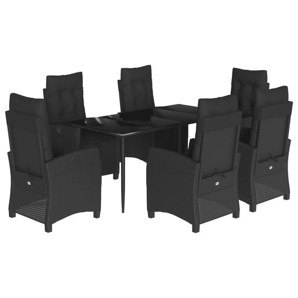 Set mobilier de grădină cu perne, 7 piese, negru, poliratan