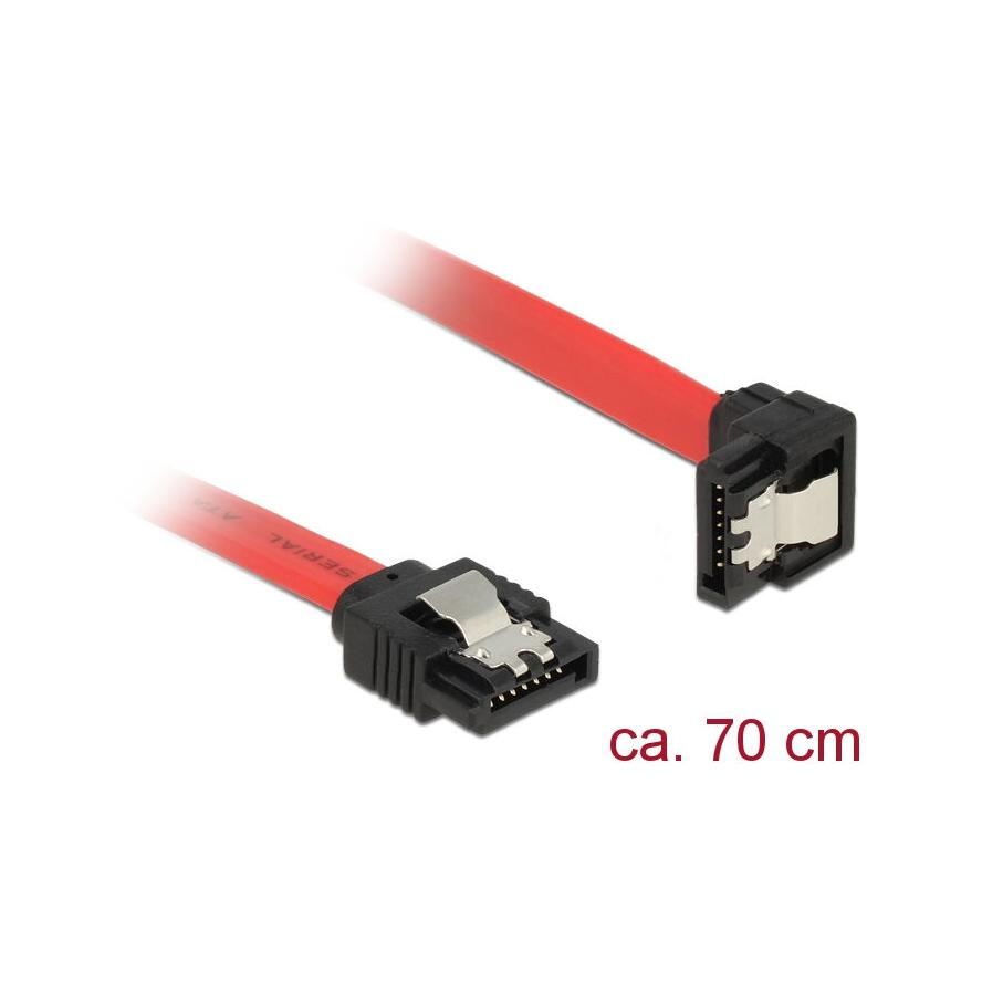 Delock SATA 3 F/F adatkábel 0.7m piros egyenes/90° le (83980)