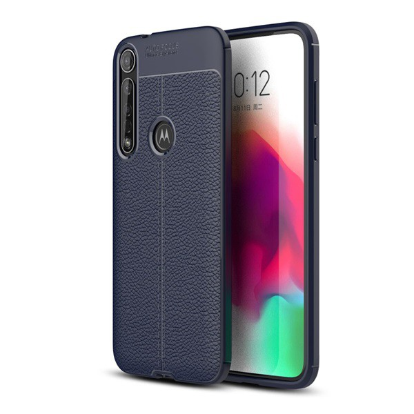 Szilikon telefonvédő (közepesen ütésálló, bőr hatású, varrás minta) SÖTÉTKÉK [Motorola Moto G8 Plus (XT2019)] (5996457929559)