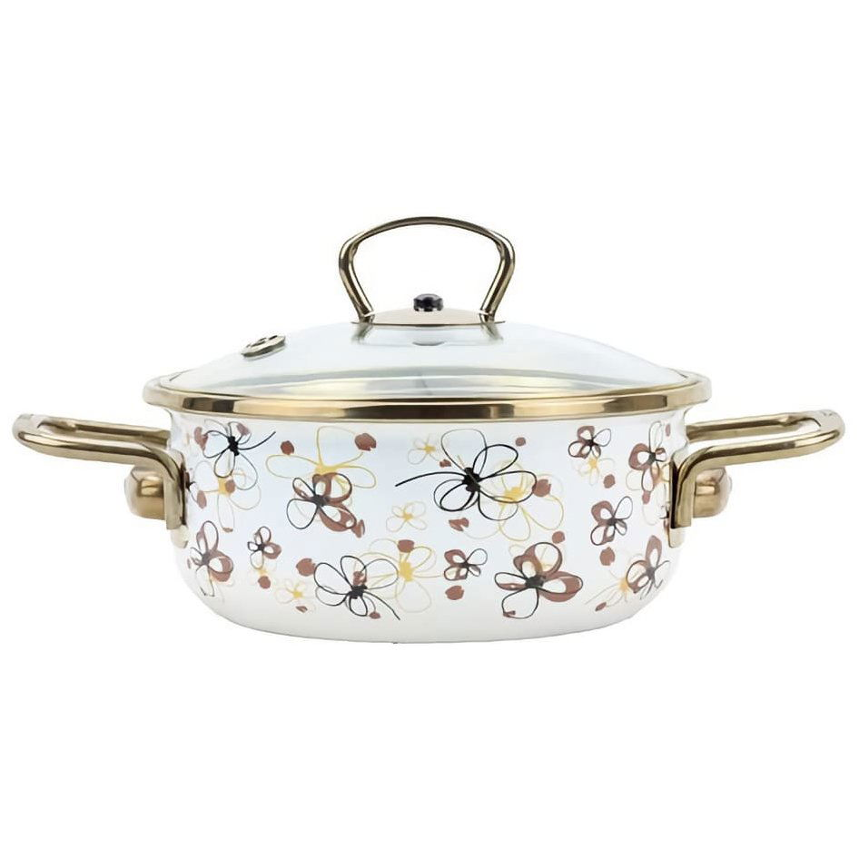 BELIS PREMIUM Zománcozott lábas + üveg fedő, 20cm / 2,3l, krémszínű (8590191170573)