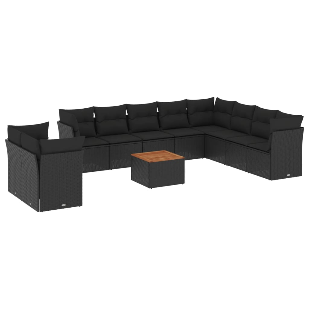 11 részes fekete polyrattan kerti ülőgarnitúra párnákkal (3223717)