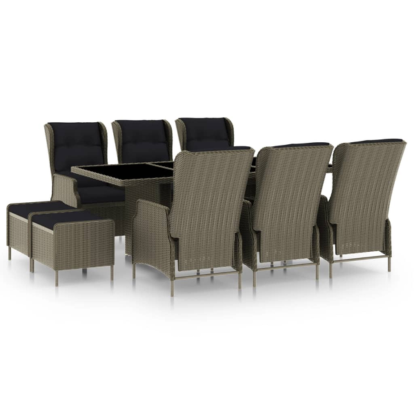 Set mobilier de exterior cu perne, 9 piese, maro, poliratan
