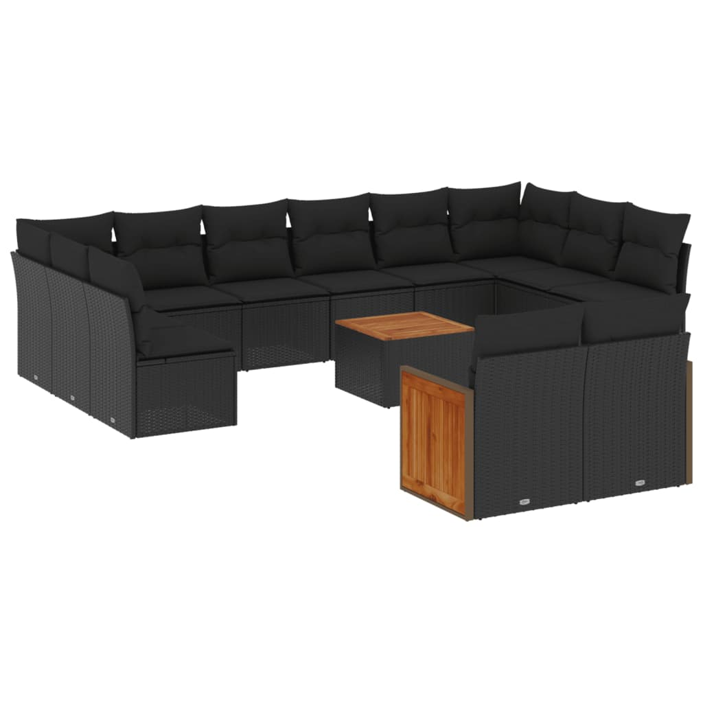 12 részes fekete polyrattan kerti ülőgarnitúra párnákkal (3228127)
