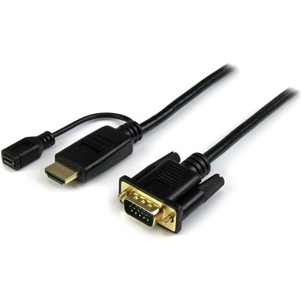 StarTech.com HD2VGAMM3 video kabel adapter 0,9 m VGA (D-Sub) HDMI + Micro USB Zwart