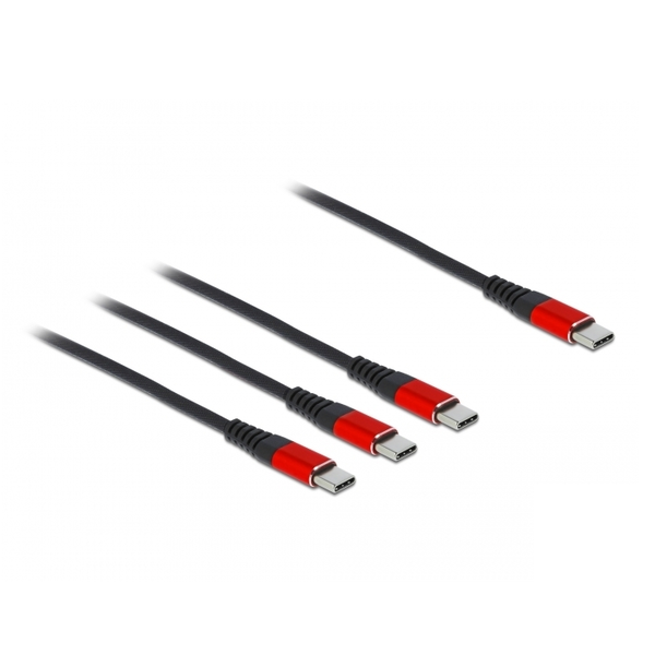 DeLOCK USB-C - 3xUSB-C kábel 1m - Fekete/Piros