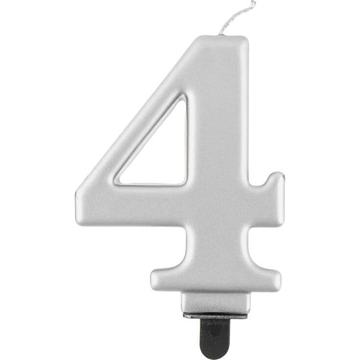Ezüst 4-es Metallic Számgyertya, Tortagyertya (GODA2066)