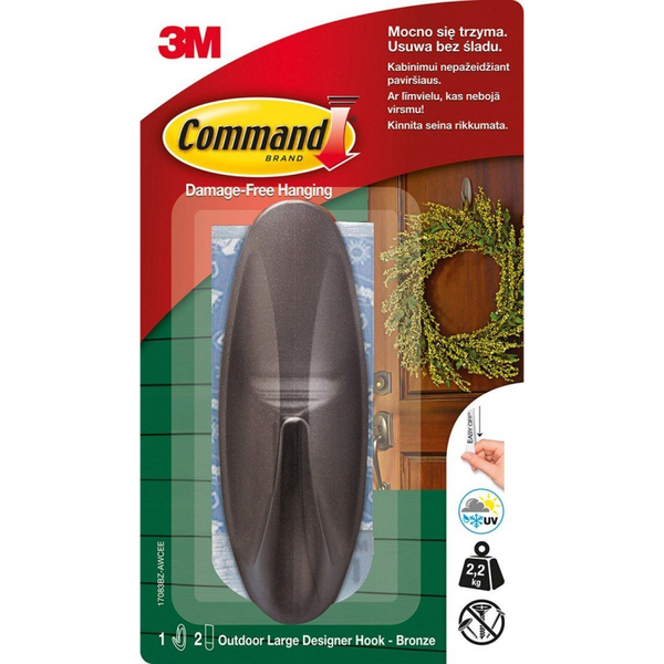Műanyag akasztó, ovális, bronz, L méret, 1 db,  3M SCOTCH "Command™"
