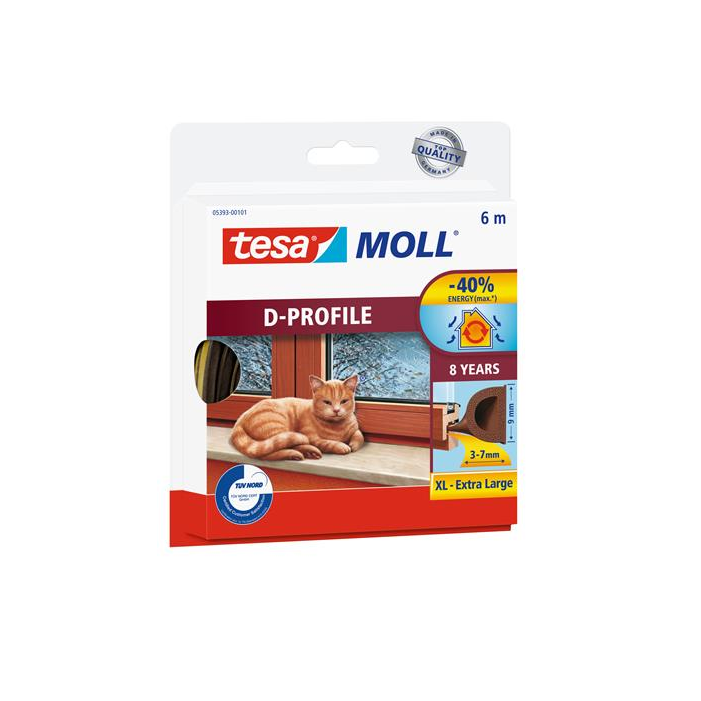 Tesa tesamoll® D profil Ajtó- és ablaktömítő szalag 9 mm x 6 m - Barna (6 méter) (05393-00103-00)