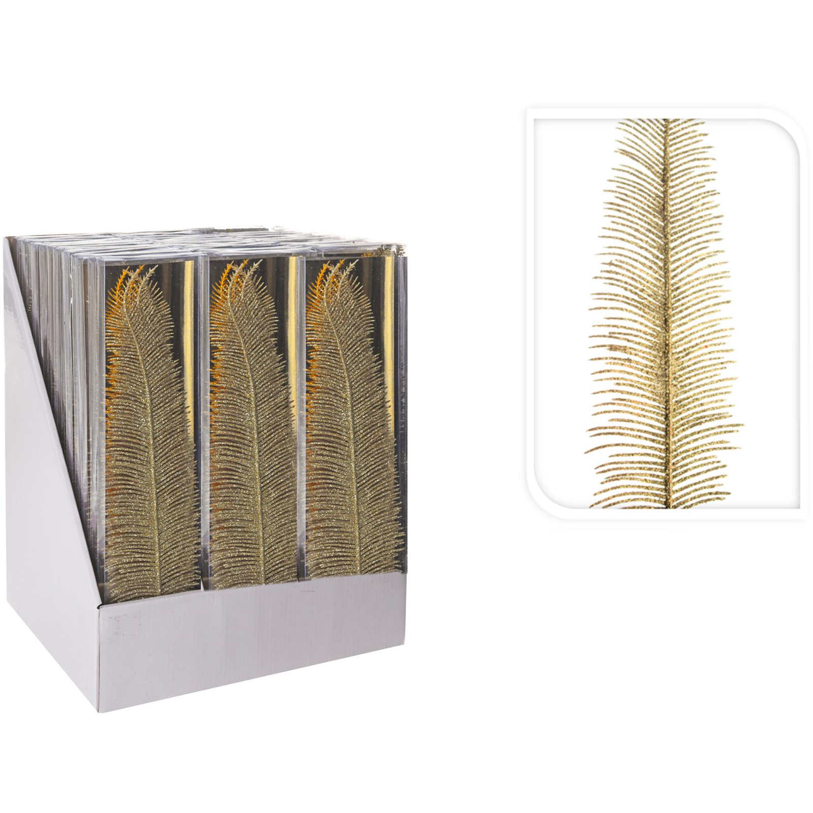 LAALU dekorációs készlet: champagne csillogó tollak 3,2 x 7,5 cm, 3 db (LAU-6252)