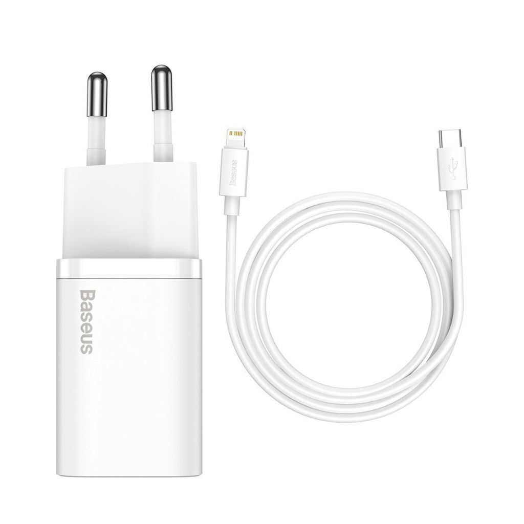Baseus Super Si 1C gyorstöltő adapter 20W + USB-C - Lightning töltőkábel 1m fehér (TZCCSUP-B02) (TZCCSUP-B02)