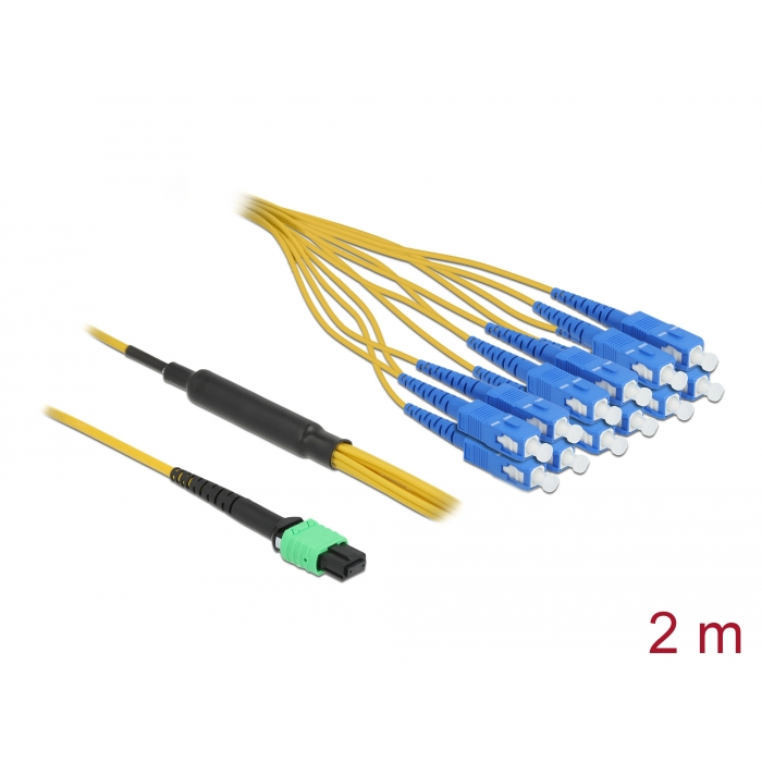 Delock Optikai szálkábel MPO anya - 12 x SC Simplex apa, egyszerű módozat, 9/125 m, 2 m hosszú (84871) (84871)