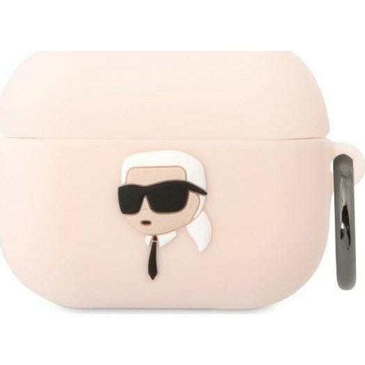 Karl Lagerfeld SILICONE KARL HEAD 3D szilikon tok (ütésállóság, karabíner) RÓZSASZÍN Apple AirPods Pro (KLAPRUNIKP)