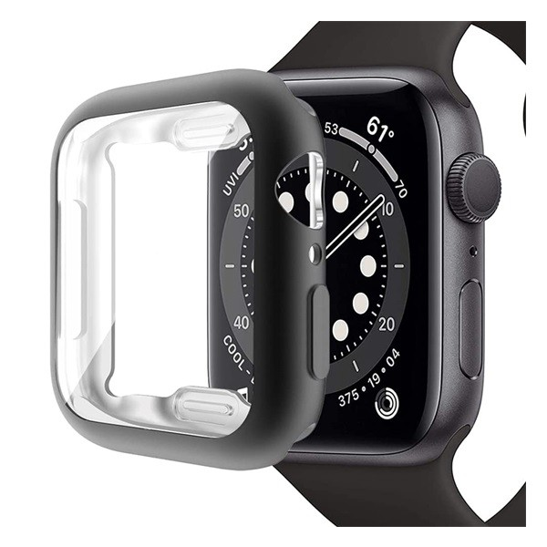 Szilikon keret (ütésálló) FEKETE [Apple Watch Series 7 45mm]