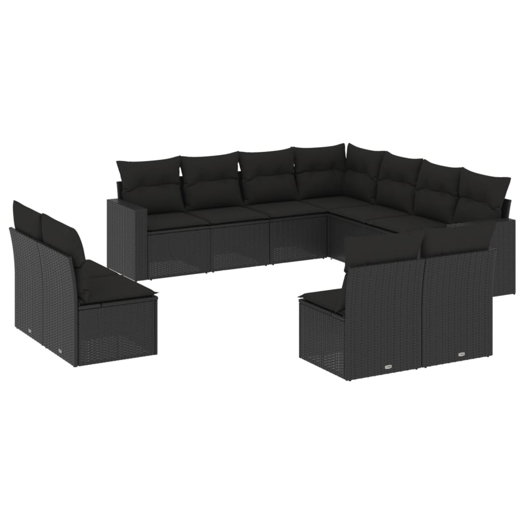 11 részes fekete polyrattan kerti ülőgarnitúra párnákkal (3219115)