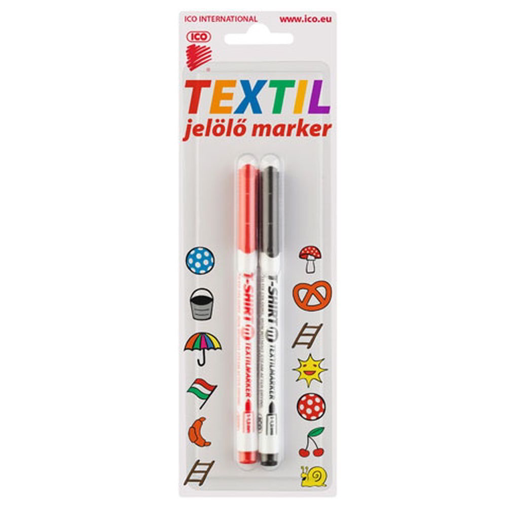ICO T-shirt 1-1,5mm Textilmarker készlet - Piros/fekete (2 db / csomag) (9580112000)