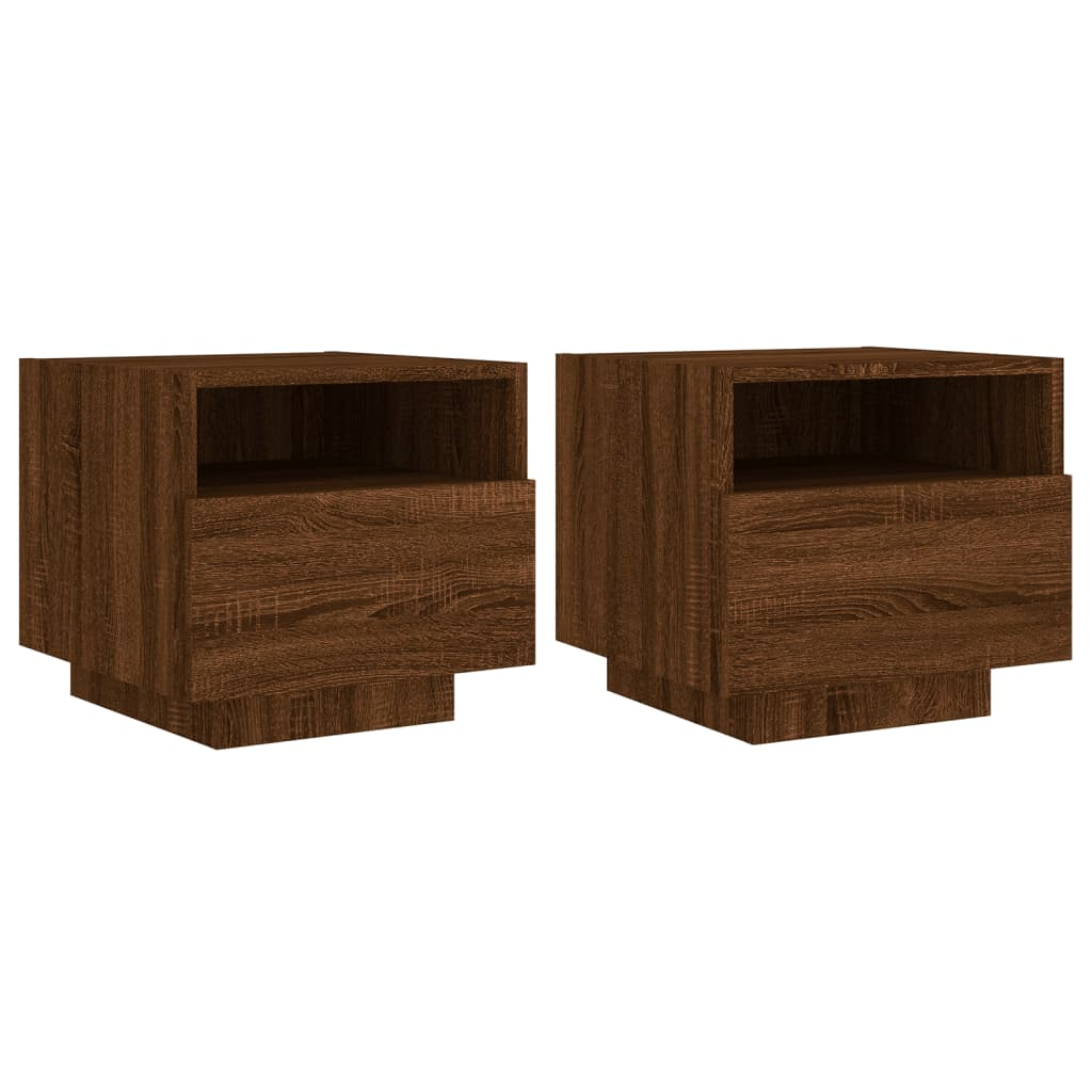 2 db barna tölgy színű éjjeliszekrény LED-ekkel 40 x 39 x 37 cm (836811)