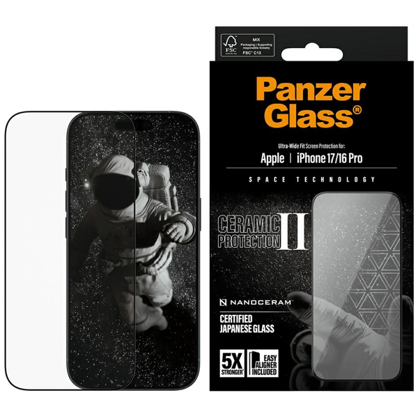 PanzerGlass ® Ceramic II Screen Protector iPhone 17 | iPhone 16 Pro | Ultra-Wide Fit w. EasyAligner Doorzichtige schermbeschermer Apple 1 stuk(s)