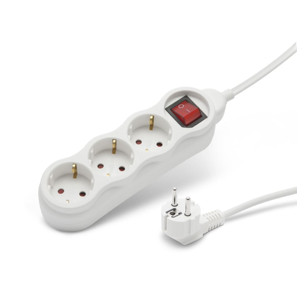 Delight hálózati elosztó 3 aljzat 5m kapcsolós fehér (20235) (d20235)