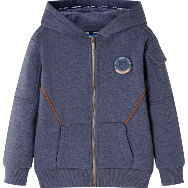 Sötétkék melange kapucnis gyerekpulóver cipzárral 116