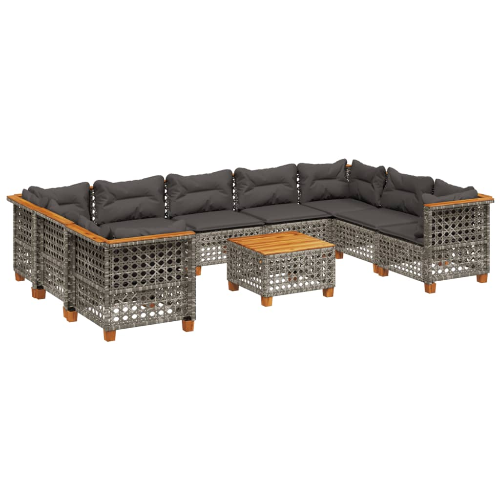 10 részes szürke polyrattan kerti ülőgarnitúra párnákkal (3261987)
