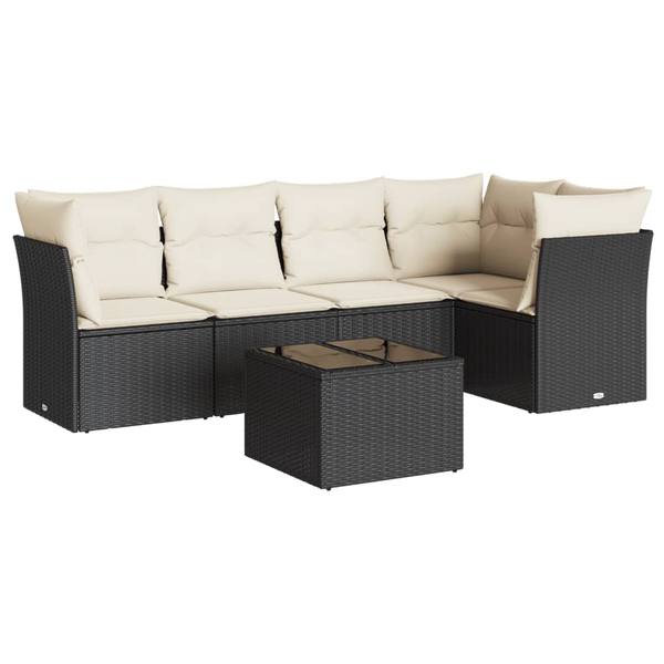 Set mobilier de grădină cu perne, 6 piese, negru, poliratan
