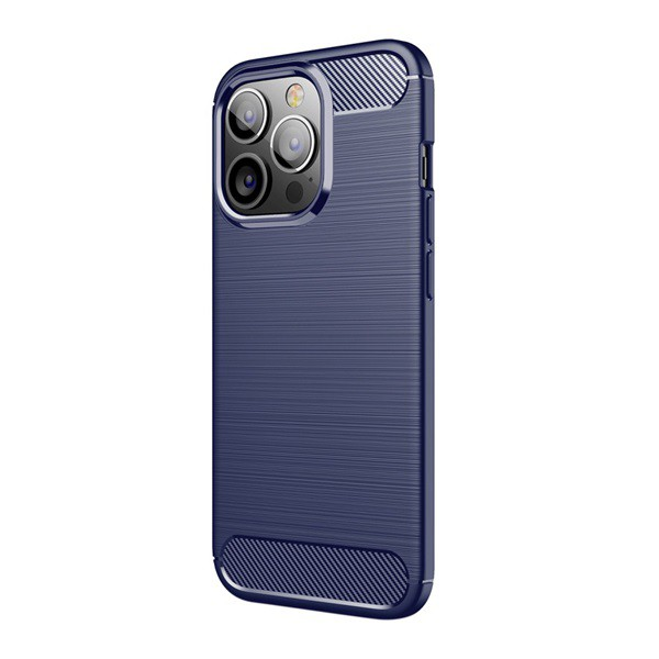 Szilikon telefonvédő (közepesen ütésálló, légpárnás sarok, szálcsiszolt, karbon minta) SÖTÉTKÉK [Apple iPhone 13 Pro] (5996591098326)
