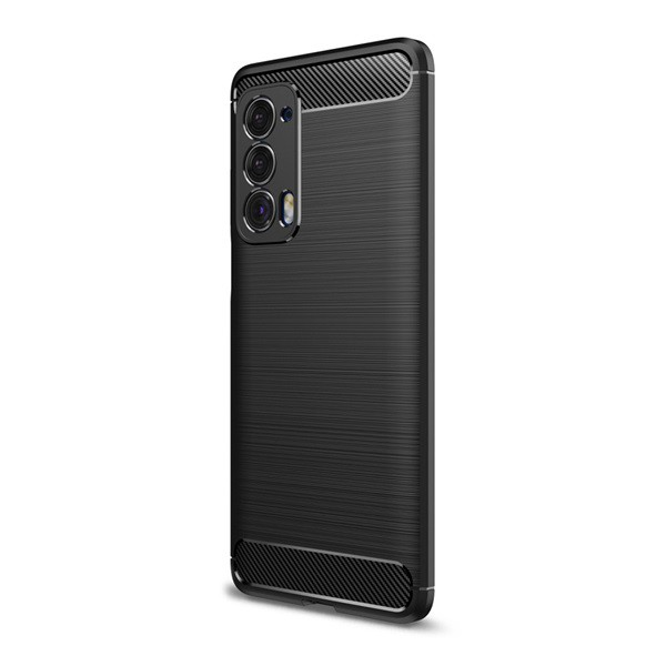 Szilikon telefonvédő (közepesen ütésálló, légpárnás sarok, szálcsiszolt, karbon minta) FEKETE [Motorola Edge 2021 5G (XT2141)] (5996591110233)