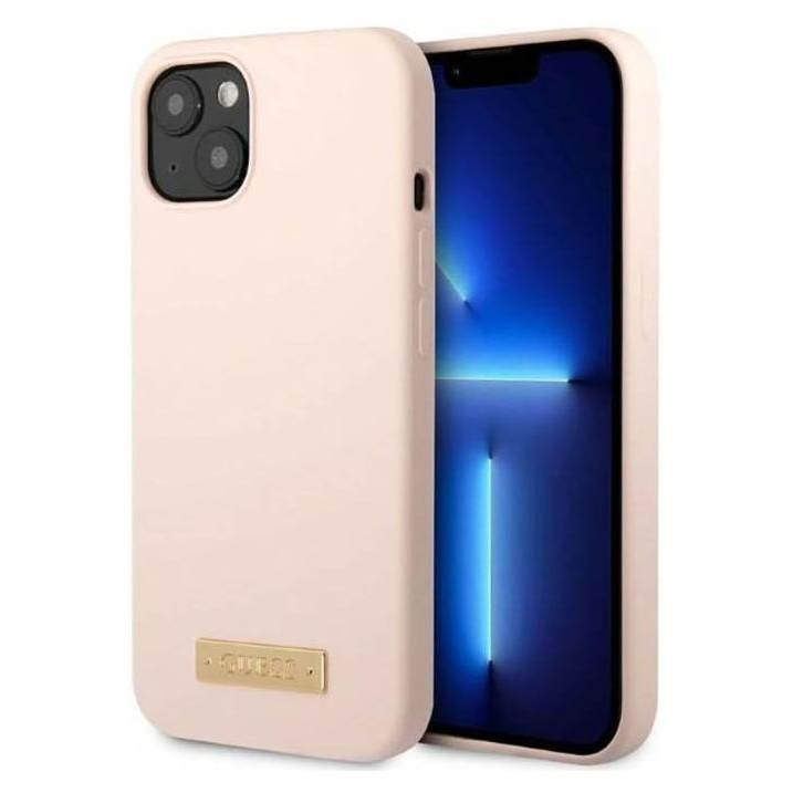 Guess Silicone Logo Plate Apple iPhone 13 mini Magsafe Tok - Rózsaszín (GUHMP13SSBPLP)